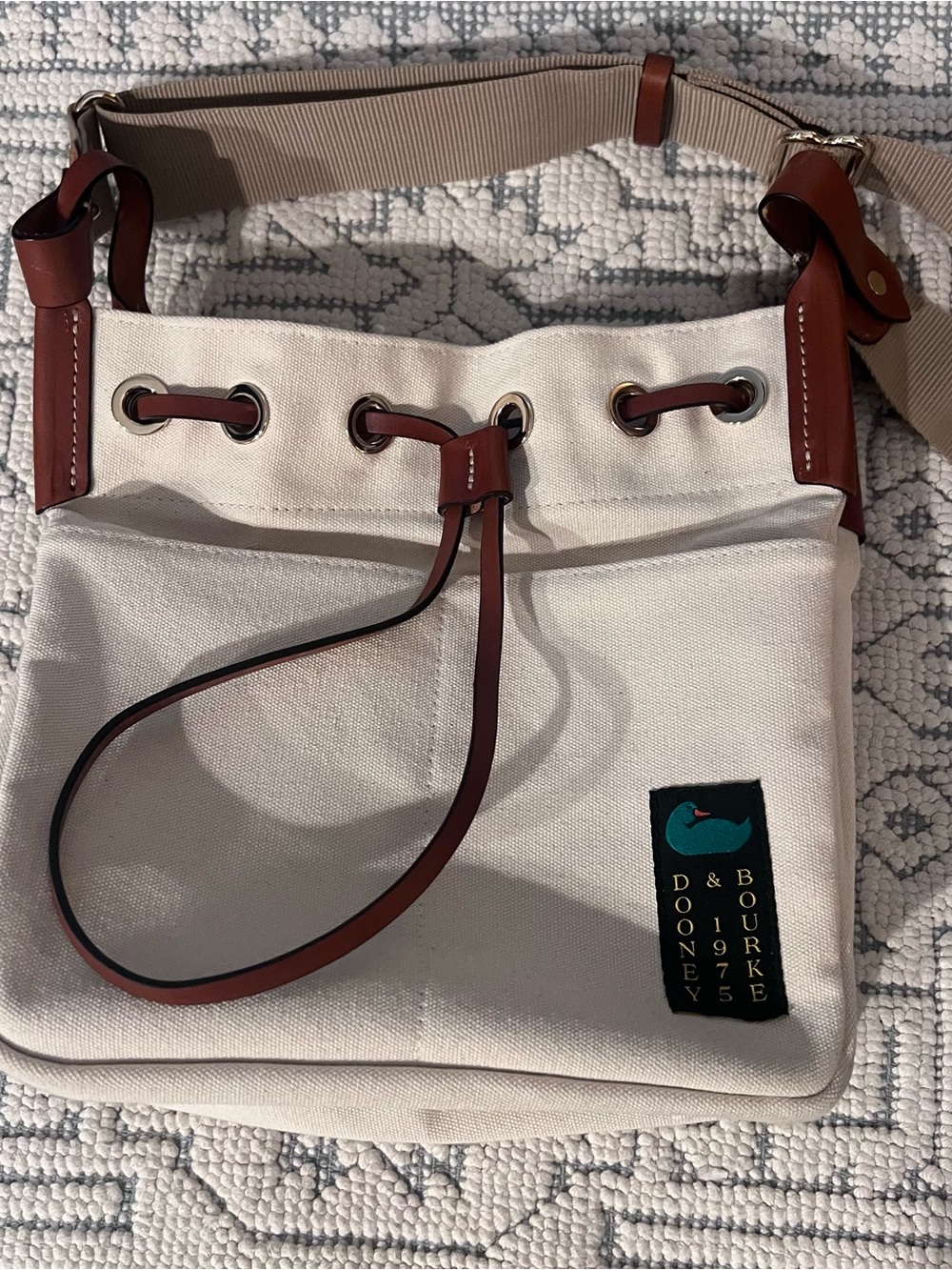 Dooney & Bourke Cream Canvas Shoulder Bag with Brown Leather Trim - Picture 5 of 7
